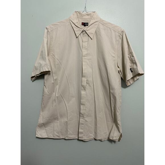 Versace cream damask stripe short sleeve button down size L - Picture 2 of 9